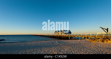 Busselton Jetty is the longest timber-piled jetty in the Southern Hemisphere it is located in Western Australia. Stock Photo