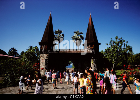 France, French Polynesia, Marquise Islands, Nuku-Hiva Island, Tai-o-Hae cathedral Stock Photo