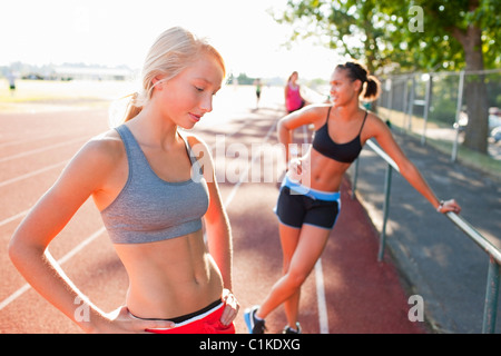 Teenagers on Race Track, Lake Oswego, Oregon, USA Stock Photo