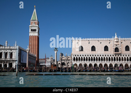 Venice, St Marks square, the Campanile and the Doges Palace seen from the Grand Canal Stock Photo