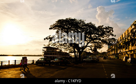 Evening stroll along the riverside, Sibu, Sarawak. Stock Photo