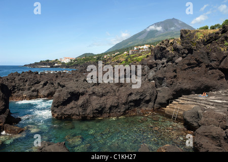 Saltwater natural swimming pool in S. Joao, Pico Azores Stock Photo