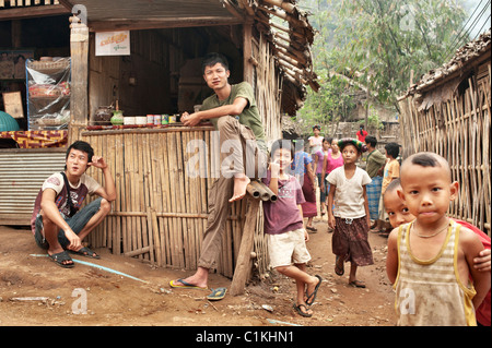 People in the streets at the Mae La refugee camp in Tak province, Thailand, Asia. Stock Photo