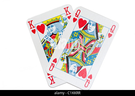 Playing cards, King and Queen of Hearts, pair Stock Photo - Alamy