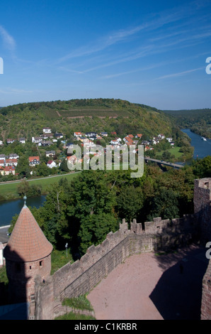 Germany, Wertheim. View near confluence of Tauber & Main River from hilltop ruins of Hohenburg Castle. Stock Photo