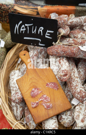 Deli Meats at Market, St Tropez, Var, Provence, Provence-Alpes-Cote d'Azur, France Stock Photo