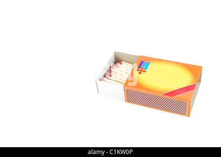 opened box of red matches isolated on white background Stock Photo