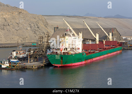 Cargo ship docked at the port of Salaverry, Trujillo, Peru Stock Photo