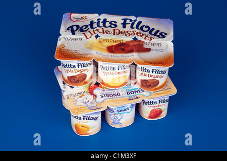 Two Packets of four different flavoured pots of Petits Filous little dairy desserts Stock Photo