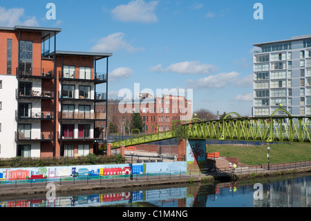 Gresham & Craven mill former sewing machine factory,now refurbished office space,nestled between apartment blocks,Salford. Stock Photo