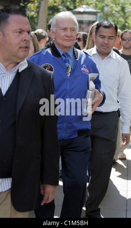 Buzz Aldrin out and about with a can of Red Bull energy drink and an Apple iPhone Los Angeles, California - 27.06.09 Stock Photo