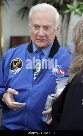 Buzz Aldrin out and about with a can of Red Bull energy drink and an Apple iPhone Los Angeles, California - 27.06.09 Stock Photo