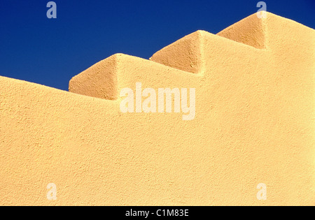 Southwest colors and architecture are found on main street in Mountainair, New Mexico. Stock Photo