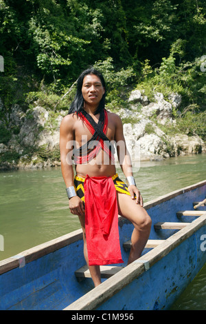 Panama the Embera Indians who live at Drua in straw huts at a small village along the Drua River They try to live with theirs Stock Photo