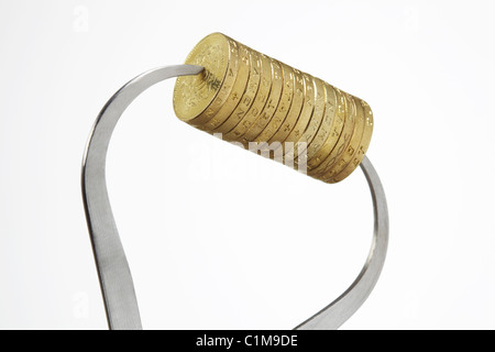 Pound Coins with Calipers Stock Photo