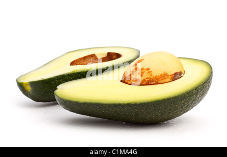 three avoсado slices isolated on white background Stock Photo