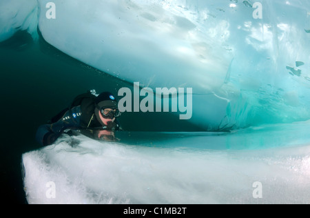 ice-diving, in lake Baikal, Siberia, Russia, island Olkhon Stock Photo