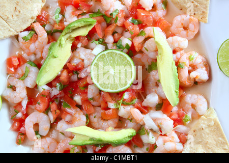 camaron shrimp ceviche raw seafood salad Mexico chili sauces Stock Photo
