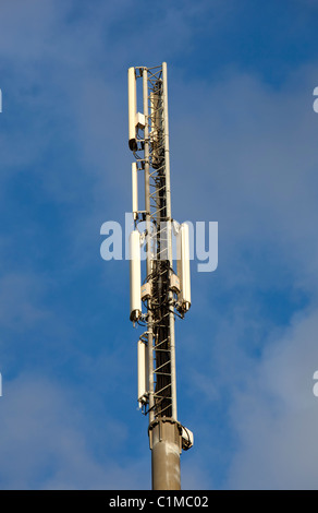 Cellular network antennas on top of a antenna mast , Finland Stock Photo