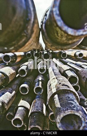 Stacked drill pipe or drill stem, used on a drilling rig Stock Photo ...