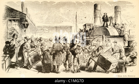 Old lithograph of New York port, 1860 Stock Photo