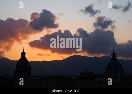 Beautiful sunset behind basilica in Palermo Sicily Stock Photo