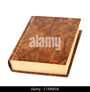 Old blank hardcover leather bound book isolated on white background Stock Photo