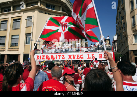 France, Pyrenees Atlantic Ocean, Biarritz, victory of Biarritz in the French championship of rugby 2006 Stock Photo