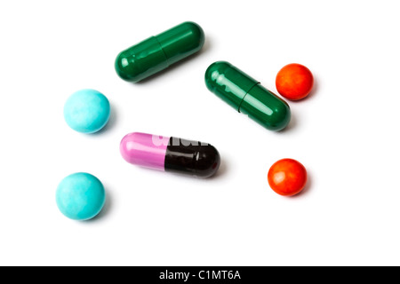 Colorful pills isolated on white background Stock Photo