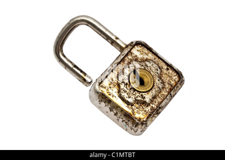 Old padlock isolated on white background Stock Photo