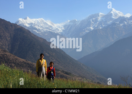 Nepali woman in the Himalaya Nepal Stock Photo