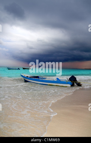 Caribbean before tropical storm hurricane beach boat dramatic scenics Stock Photo