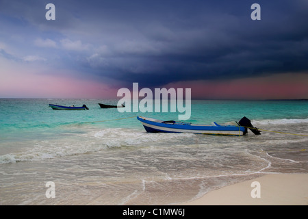 Caribbean before tropical storm hurricane beach boat dramatic scenics Stock Photo