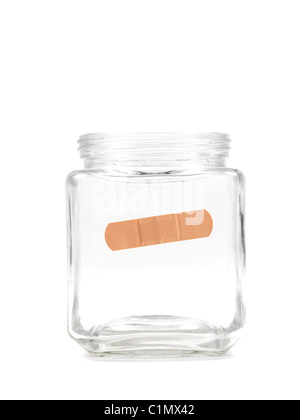 An empty jar with a blank labelisolated against a white background Stock Photo