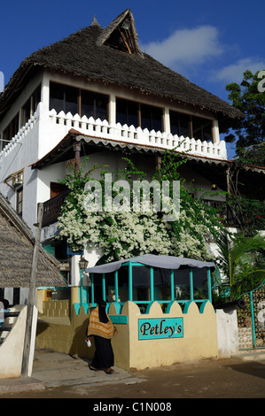 Kenya, Lamu Island, Lamu city listed as World Heritage by UNESCO, the hotel-restaurant Petley's Inn Stock Photo