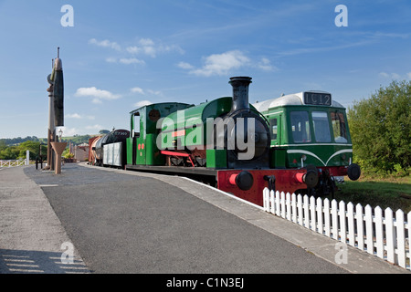 Totnes Littlehempston Station with Steam Engine 'Carnarvon' and Diesel Railcar on the South Devon Railway, Devon, England, UK Stock Photo