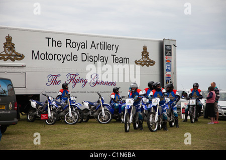 Motorcycle display team getting ready to perform at Carnival in Cromer Norfolk East Anglia England Stock Photo