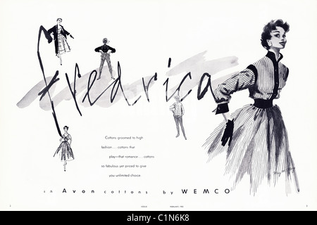 Original double page 1950s advert in women's fashion magazine for FREDRICA fashions by WEMCO Stock Photo