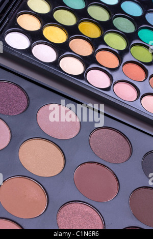 Neutral and multicolour eyeshadows palettes, closed-up Stock Photo