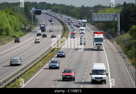 M11 Motorway traffic in Essex, between junction 6 (M25 Interchange) and junction 7 Harlow. Stock Photo