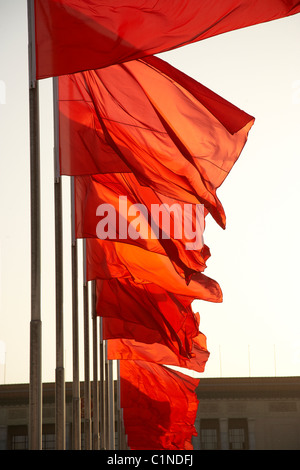 Red flags flying in Tiananmen  Square Beijing China Stock Photo