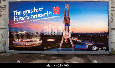 A Lloyds TSB Bank billboard advert on a railway platform featuring diver Tom Daley advertising tickets 2012 Olympic Games in London UK  KATHY DEWITT Stock Photo