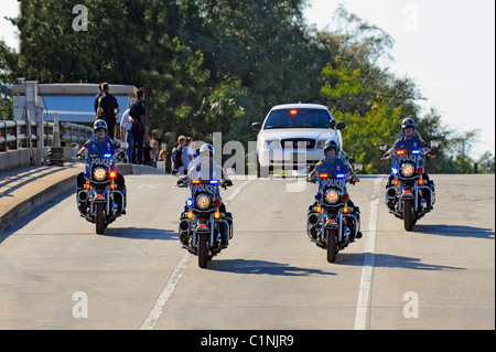 Police Officers on Motorcycles during Gasparilla Pirate Festival Parade Tampa Florida Stock Photo