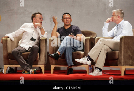 British director Danny Boyle, Chinese director and actor Jiang Wen and British director Stephen Daldry  attends a dialogue on Stock Photo