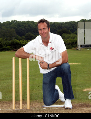 Michael Vaughan launches virgin media's 'Fifty50' Ashes-themed charity initiative at the St.Fagans Cricket Club in Cardiff Stock Photo