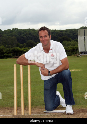 Michael Vaughan launches virgin media's 'Fifty50' Ashes-themed charity initiative at the St.Fagans Cricket Club in Cardiff Stock Photo