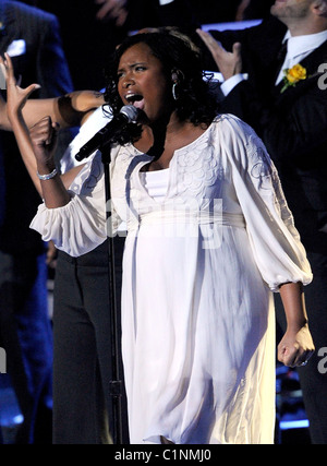 Singer Jennifer Hudson  The memorial service for the King of Pop, Michael Jackson, at the Staples Center Los Angeles, Stock Photo