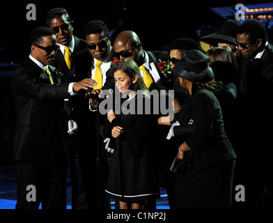 The Jackson family with daughter Paris Jackson at the microphone The memorial service for the King of Pop, Michael Jackson, at Stock Photo