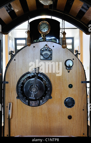 Restored electric locomotive at Visitor Center, Gillette Castle State Park, Haddam, Connecticut, USA Stock Photo