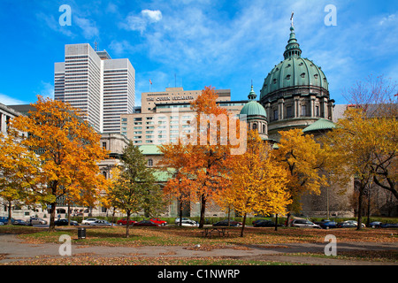 Canada, Quebec Province, Montreal, downtown, Reine Elisabeth Hotel and the cupola of Marie-Reine-du-Monde cathedral Stock Photo